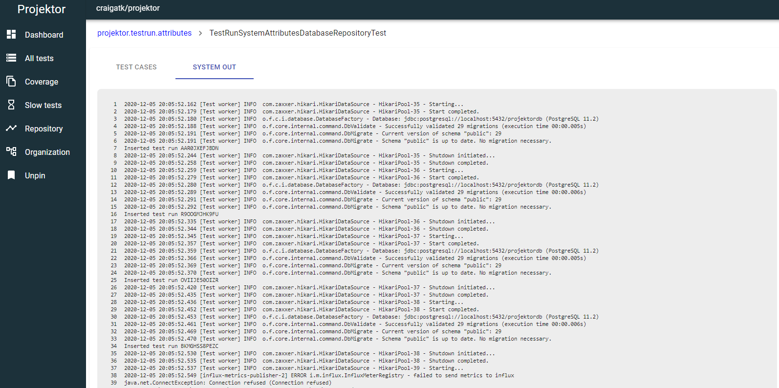 Projektor test system output